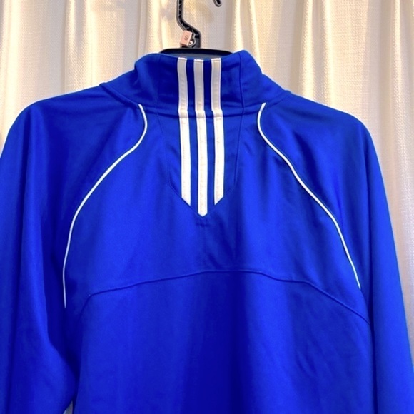 Men’s Adidas Blue & White Three Stripe Polyester Zip Up Athletic Track Jacket - Picture 8 of 11
